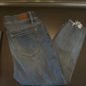 Judy Blue Ankle Cropped Blue Jeans with Distressed Detailing